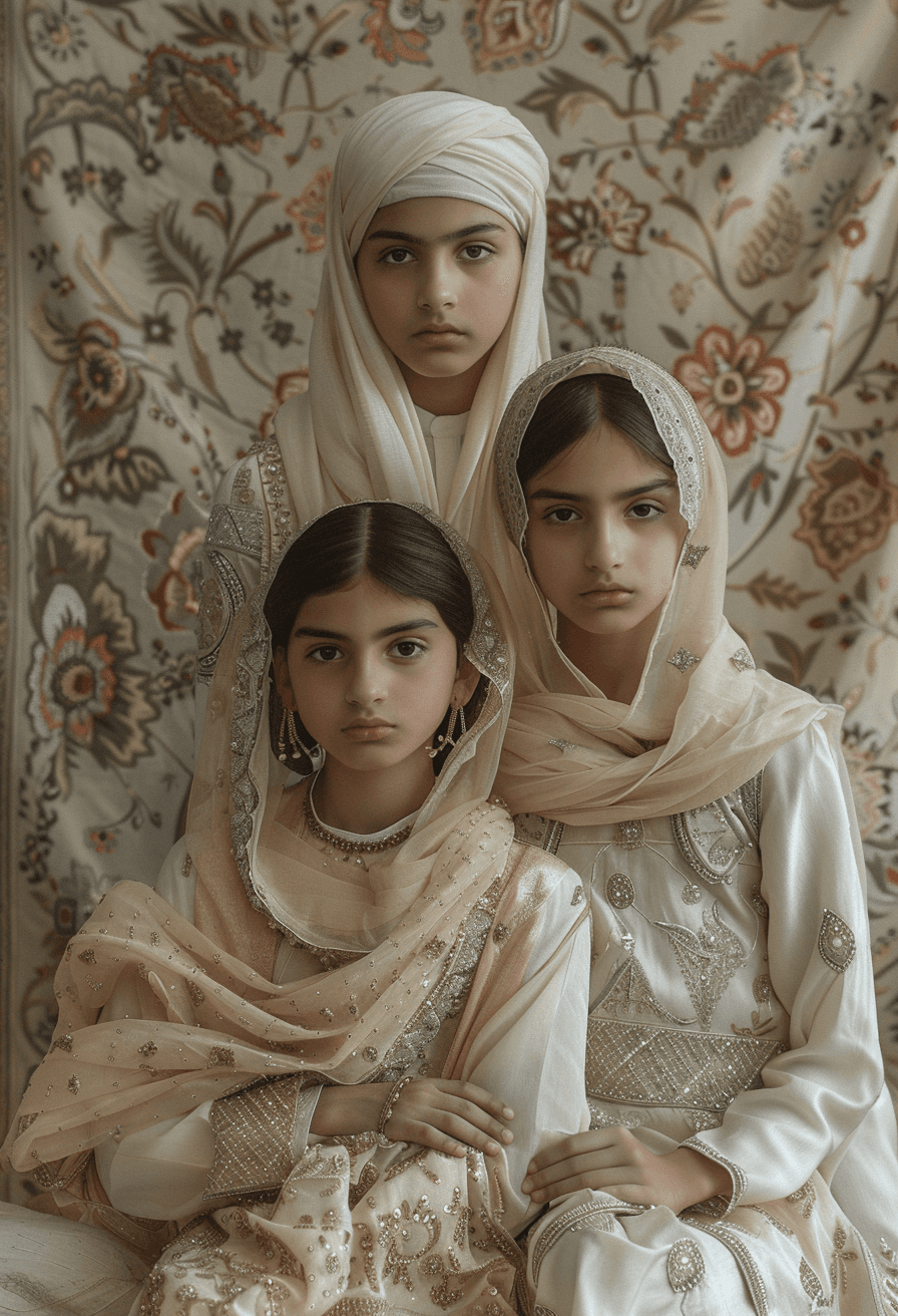 AI generated: huliq afraz's family, by afraz hakim elahi, in the style of vintage fashion, gender-bending iconogra...
