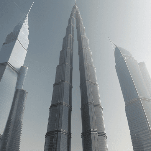 AI generated: A striking realistic image of an ultra-modern single-column tower built 2000 floors high, using 50 m...