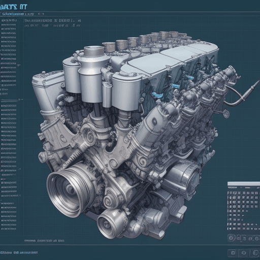 AI generated: 2d blueprint of a 6bt engine