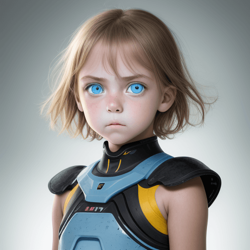 AI generated: photography, front shot, upper-body, 10years old girl model, gaze, background is solid yellow, brigh...