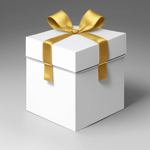 AI generated: on a plain gray background,

a white cube-shaped gift box,

open at the top and with the lid ope...