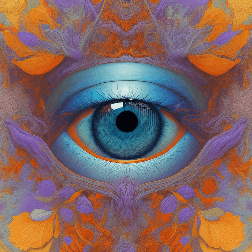 AI generated: a  painting of an eye with purple and orange flowers, in the style of james jean, mysterious jungle,...