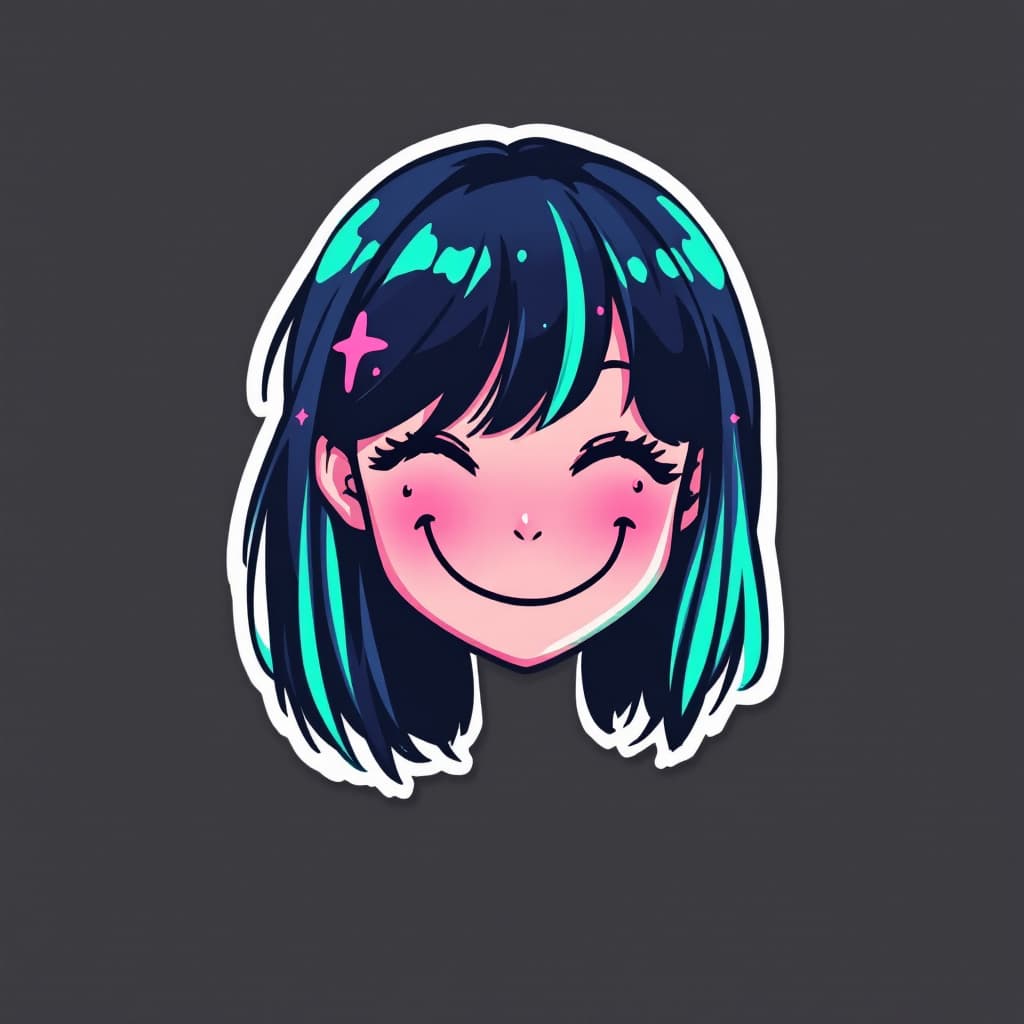 AI generated: a sticker of a acid smiley girl, anime style, minimalist design, trending on ArtStation --ar 2:3 --q...