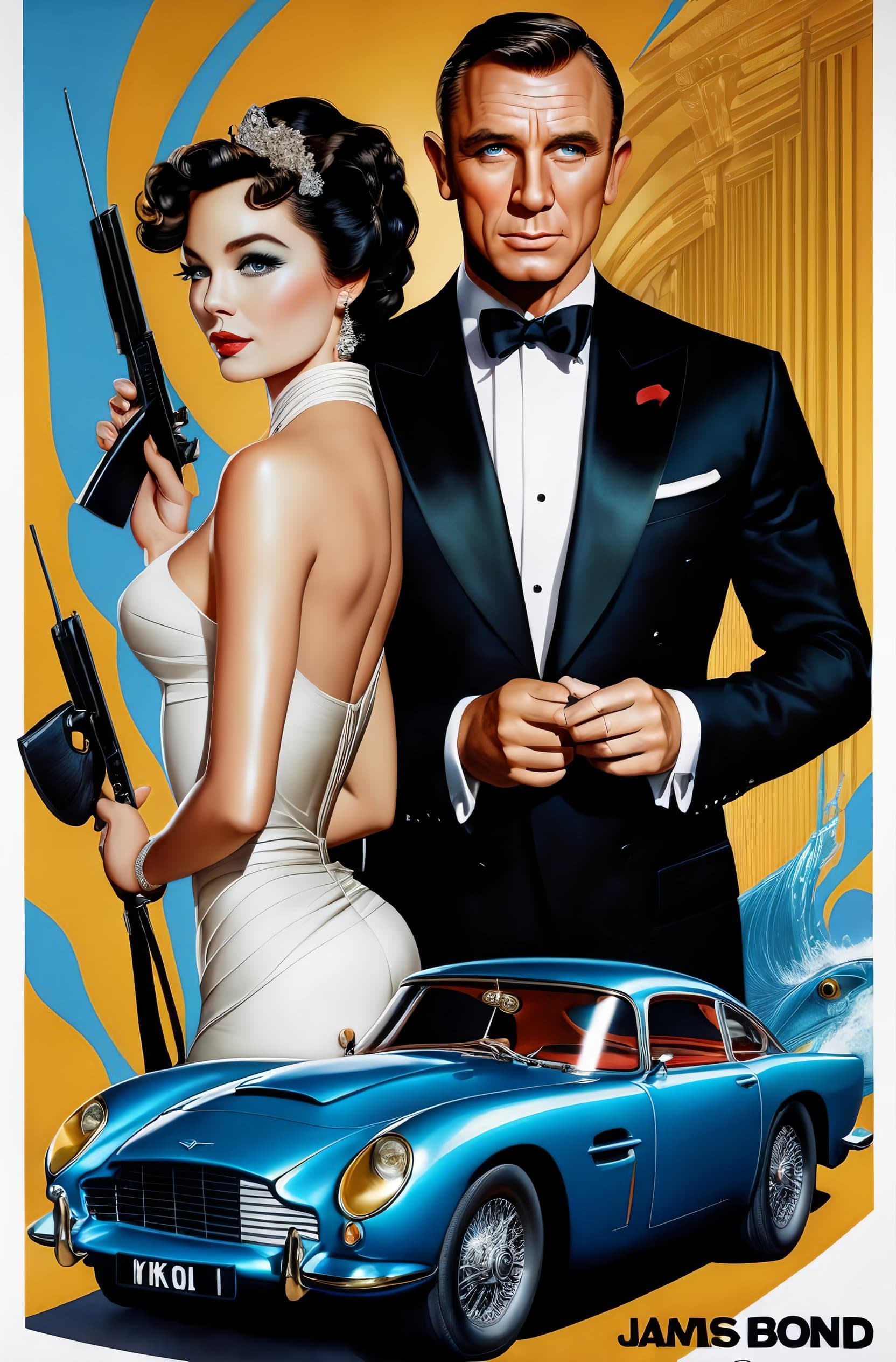 AI generated: vintage poster of a james bond movie by karol bak, james jean, tom bagshaw, rococo, sharp focus, tre...