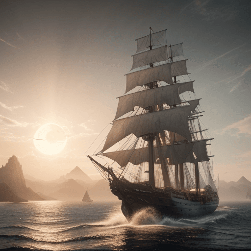 AI generated: Photo of a ultra realistic sailing ship, dramatic light, pale sunrise, cinematic lighting, battered,...