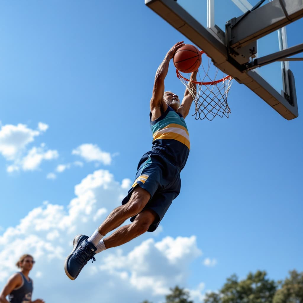 AI generated: the oldest person in the world hitting the best slam dunk ever