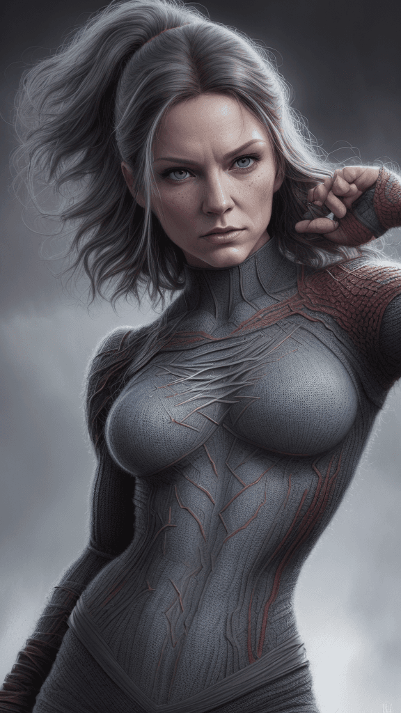 AI generated: HDR, Marvel Entertainment Art by, Rogue (AKA Anna Marie LeBeau), perfect face, perfect body, Knittin...