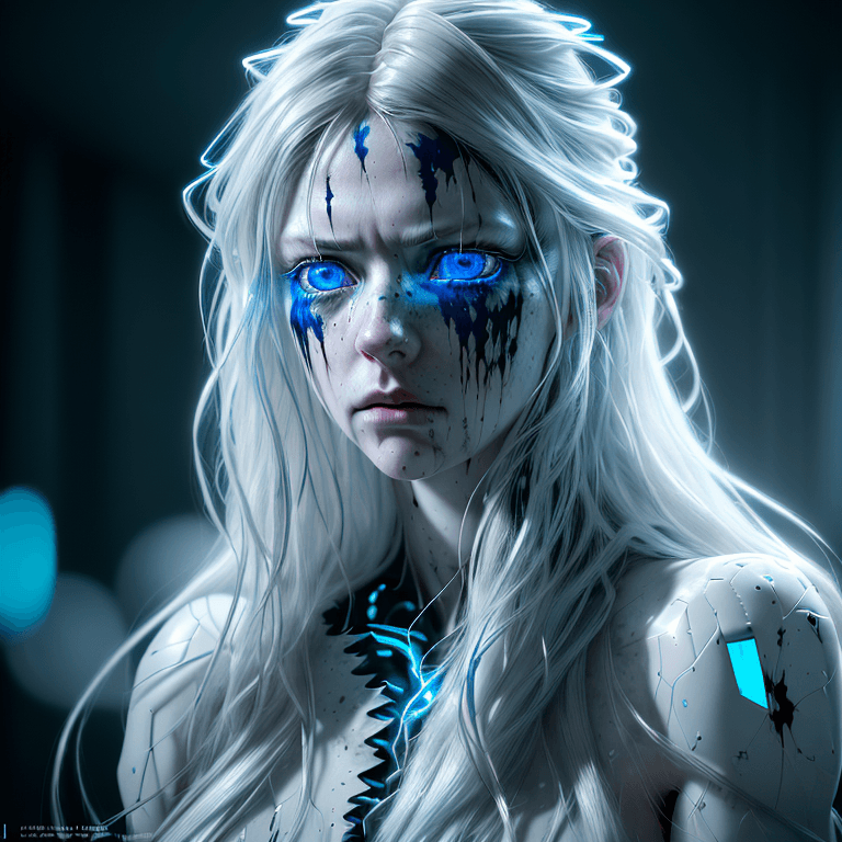 AI generated: an ultra realistic ethereal portrait of a paranormal  humanoid creature, long messy hair, empty look...
