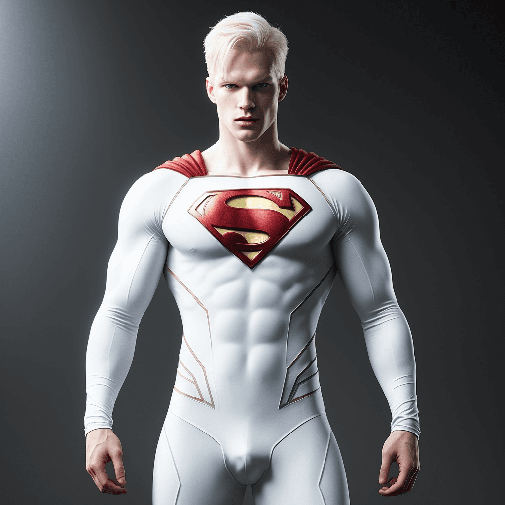 AI generated: albino superman, albino suit