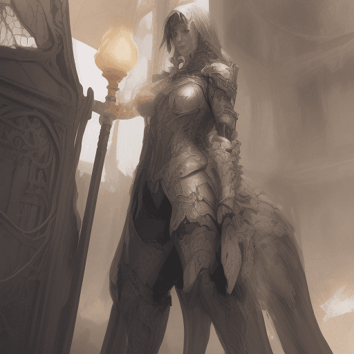 AI generated: a woman who is wearing armor and standing with light in her hands, in the style of multi-panel compo...