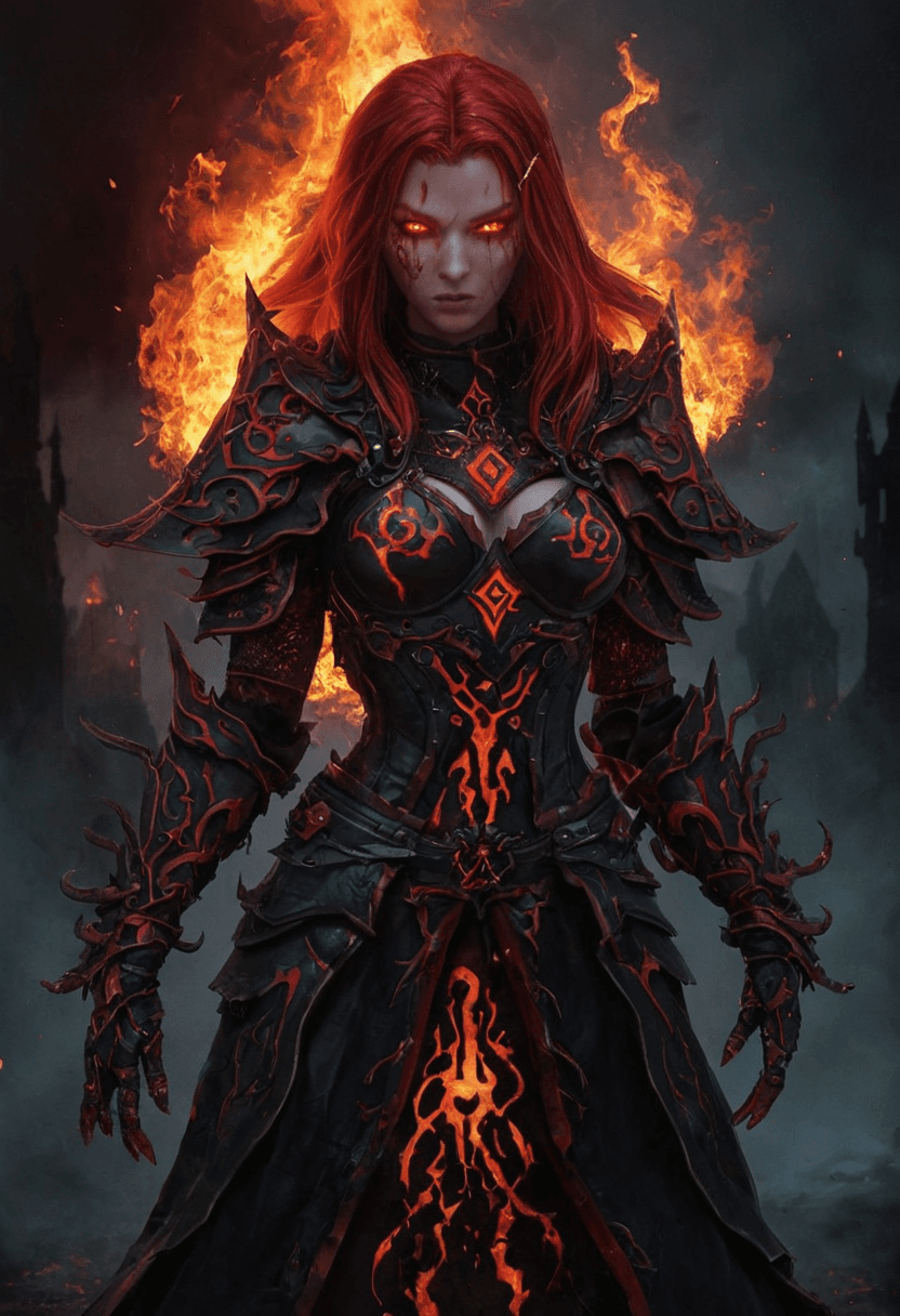 AI generated: <lora:add-detail-xl:1>,anime,highres,A crimson-haired sorceress stands before me,her fiery locks and...