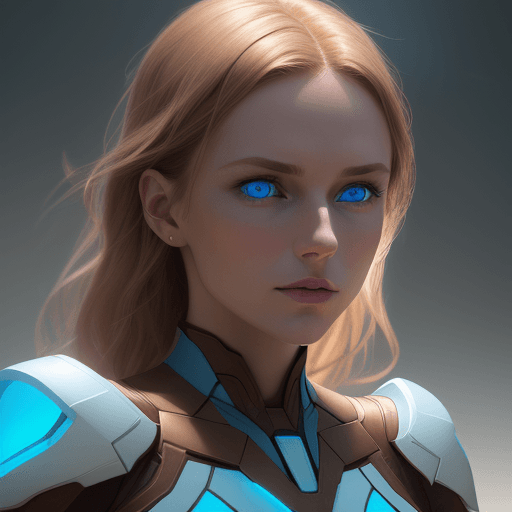 AI generated: a photo of a woman with blue eyes, in the style of light brown and light amber, luminous color palet...