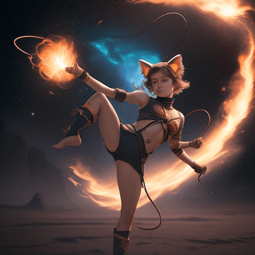 AI generated: cinematic portrait of a young beautiful pretty and cute female with a monkey tail, kitty ears and ca...
