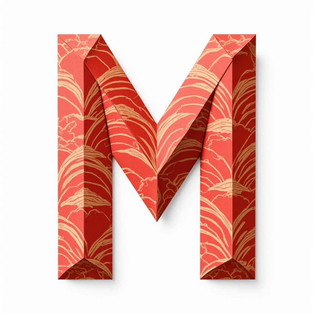 AI generated: âMâ in the style of paper origami with a Japanese traditional pattern