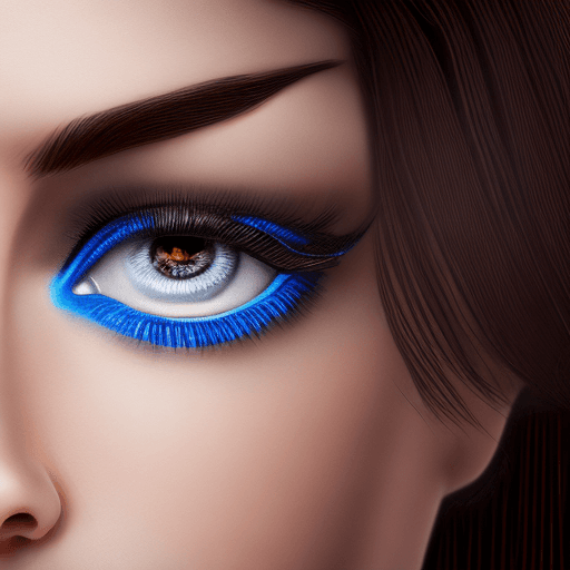 AI generated: Brunette WOMAN BLUE EYES, Black hair, dark background, 3D, 8K
