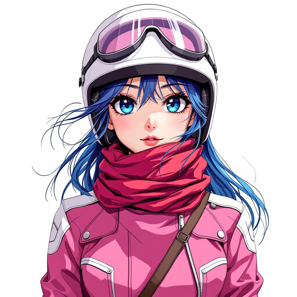 AI generated:  Japanese anime style,FULL BODY IMAGE. Standing facing the viewer, a woman with flowing locks of Blu...