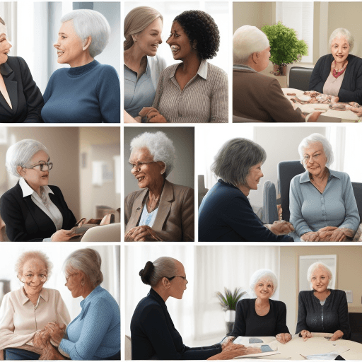 AI generated: A collage of diverse professionals engaging with age care clients.