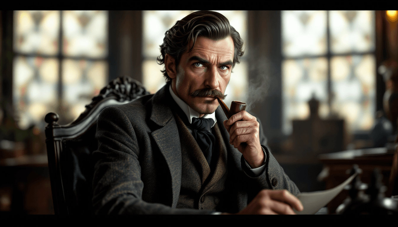 AI generated: Create a highly detailed and realistic 3D avatar of a middle-aged Victorian-era police inspector sat...