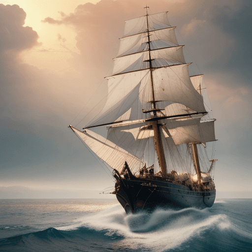 AI generated: Photo of a ultra realistic sailing ship, dramatic light, pale sunrise, cinematic lighting, battered,...