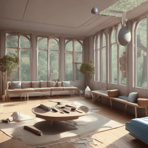 AI generated: High resolution photography interior design, dreamy sunken living room conversation pit, wooden floo...