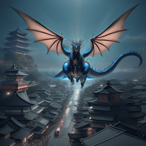 AI generated: Kyoto Animation stylized anime mixed with tradition Chinese artworks~ A dragon flying at modern cybe...