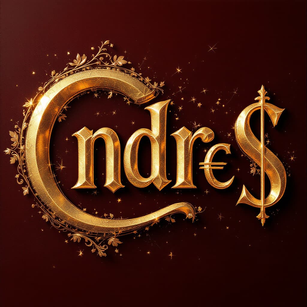 AI generated: Create a hyperrealistic oil painting of the word "@ndr€@$" rendered in luxurious golden letters. The...