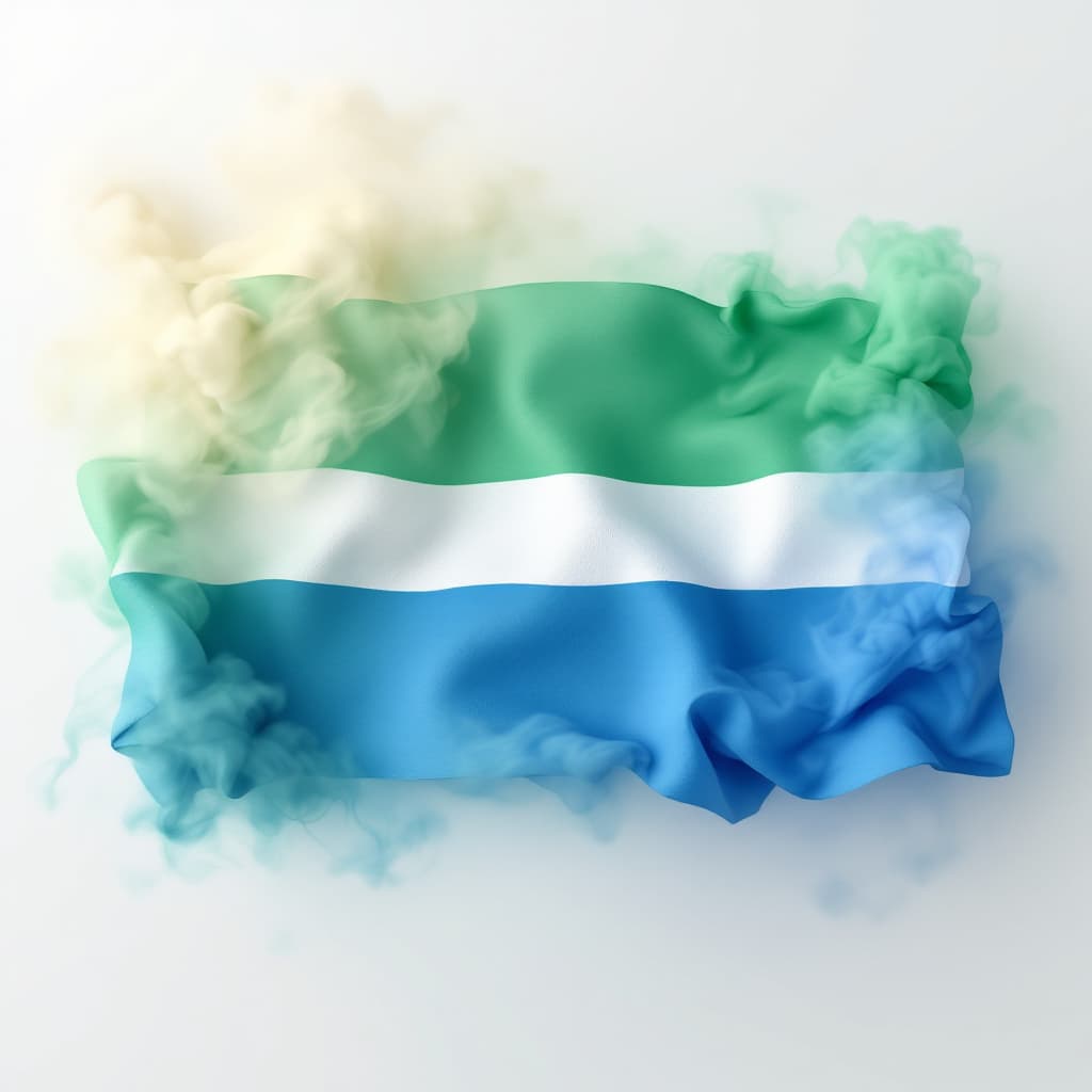 AI generated: Sierra Leone green , White and blue flag (horizontal top green , Middle white and bottom green ) in ...