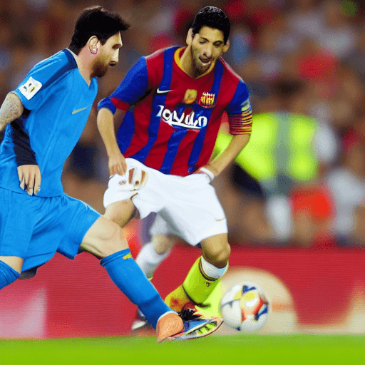 AI generated: Lionel Messi in the foreground spitting at Luis Suarez, hyper realistic image, 8k