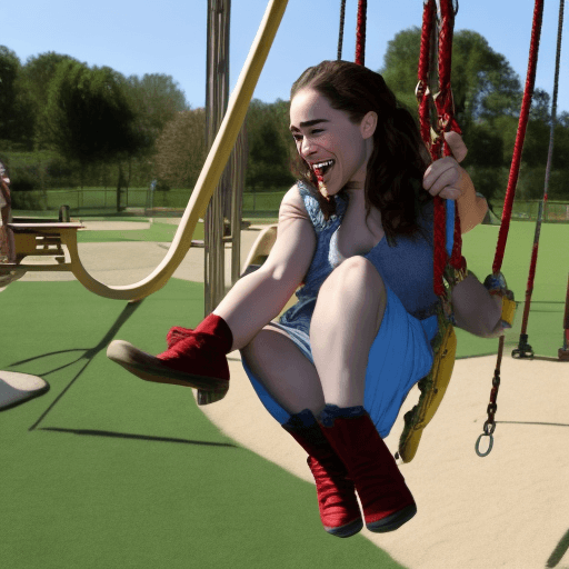 AI generated: Emilia Clarke swings on a playground,very detailed,very high quality,sunlight,very erotic,nsfw,she s...