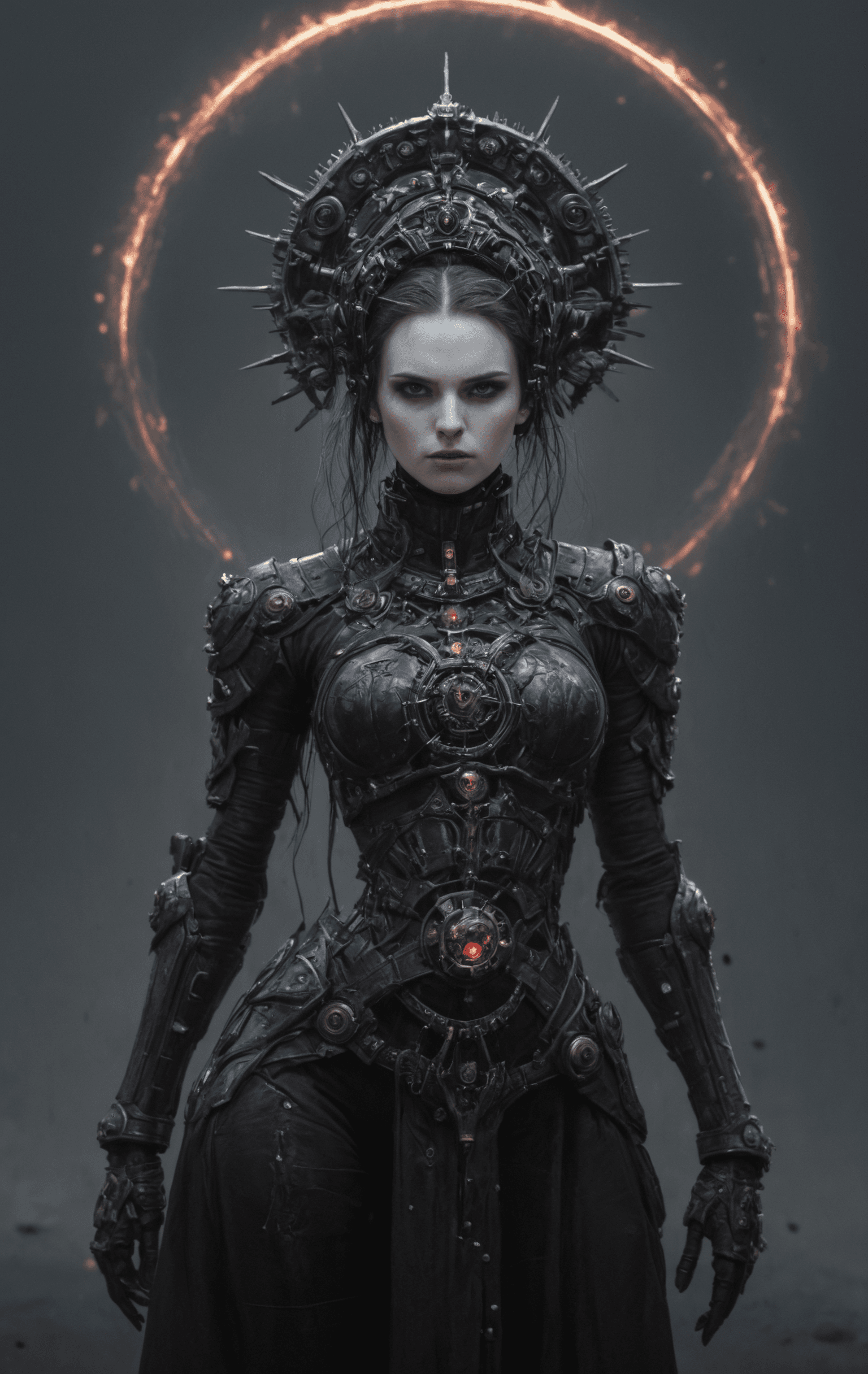 AI generated: Gothic style Gothic style 1woman, (full body image with nothing cropped out:1.2), mechanical battle ...