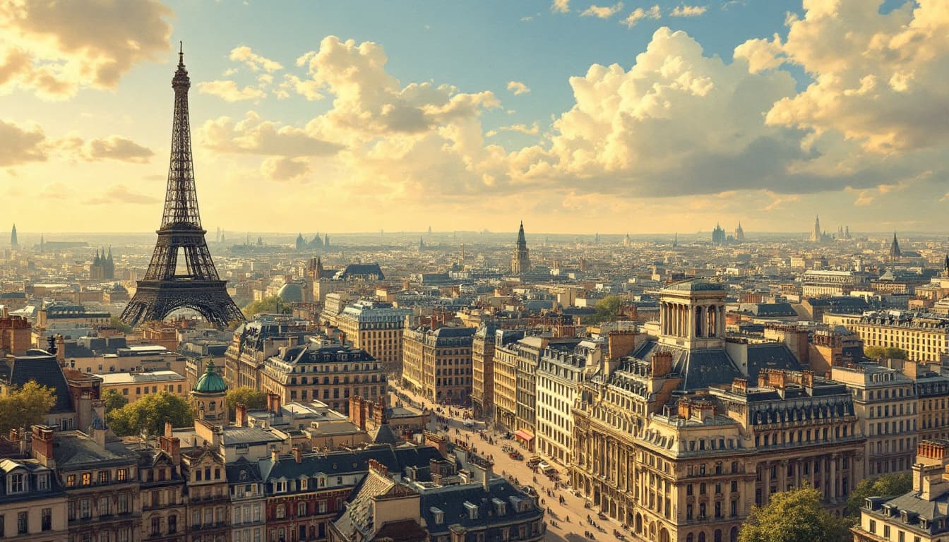 AI generated: illustration hyper-réaliste, une vue au télé-objectif au-dessus des toits de Paris, avant la présenc...