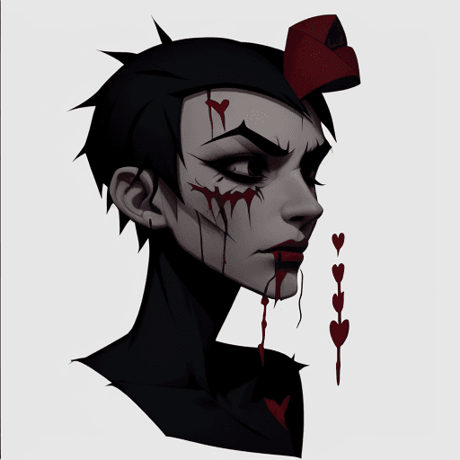 AI generated: draws a stylized silhouette full of scars with a heart-shaped head and two scars instead of the eyes...