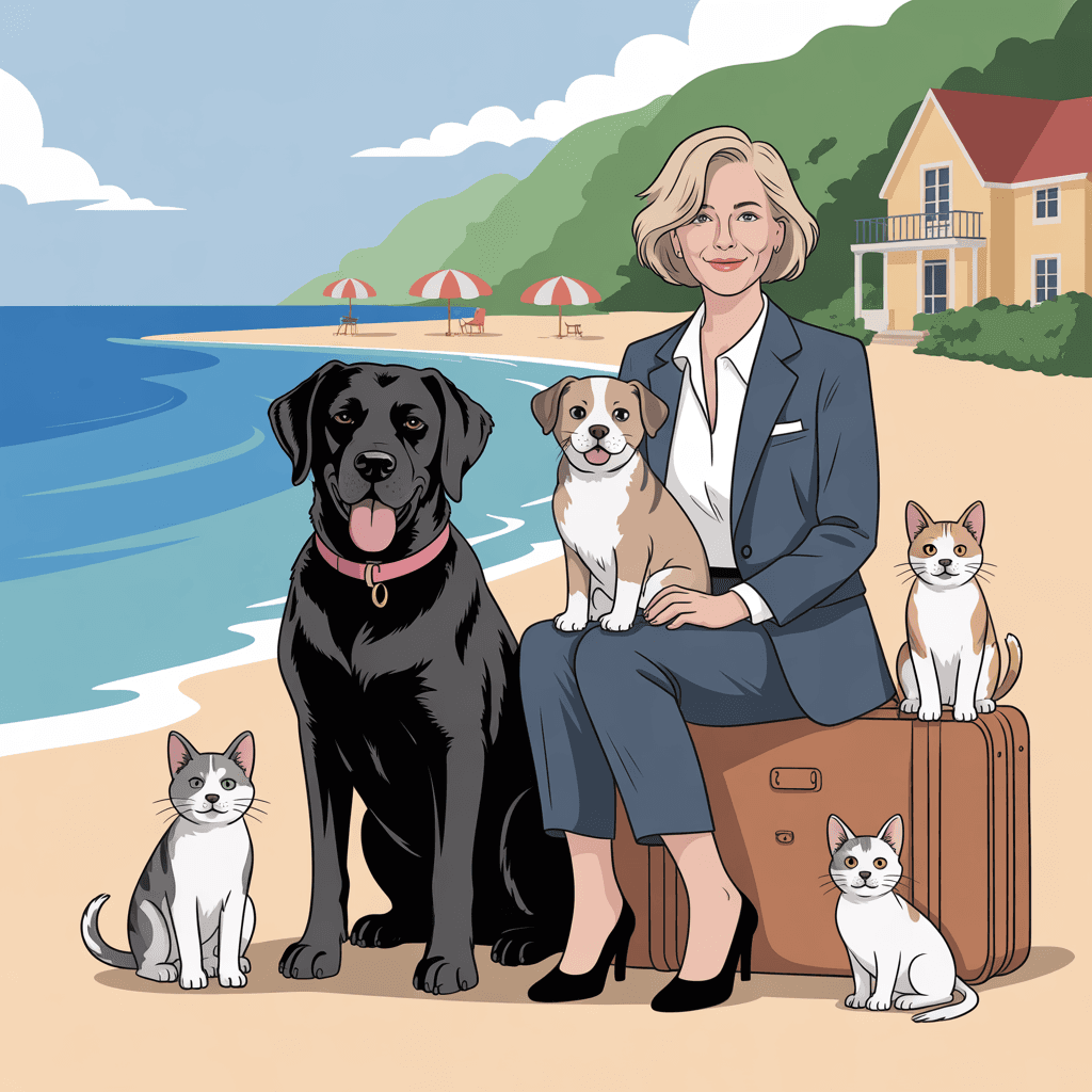 AI generated: create a banner for a youtube channel: On the left side is a beach with a blue sea and umbrellas on ...