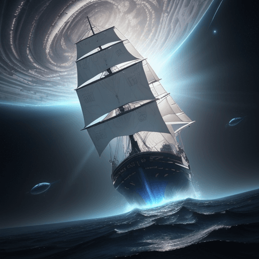 AI generated: Photo of a ultra realistic sailing ship, dramatic light, pale sunrSmall Space station above the plan...