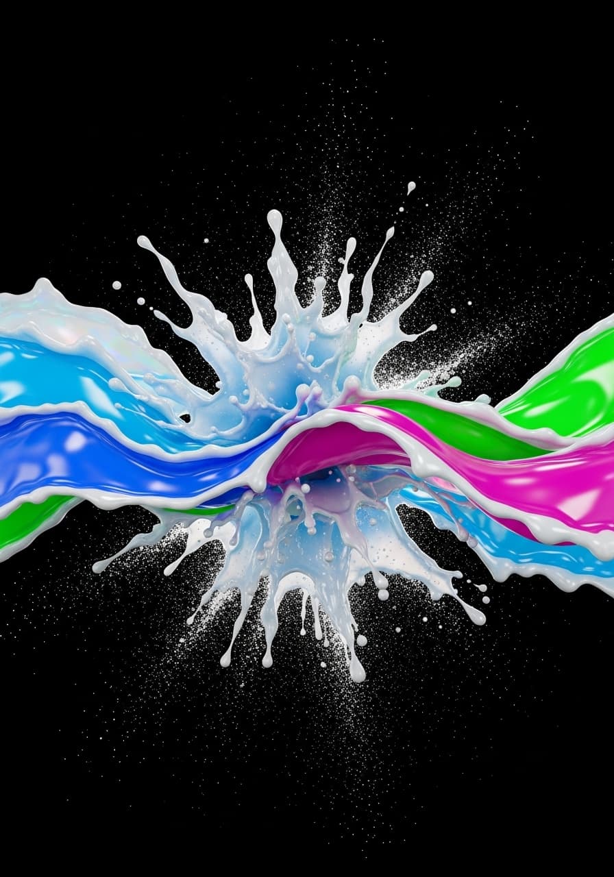 AI generated: holographic liquid abstract hq background fine art, neon, pattern, powder, studio lights, fluid, bla...