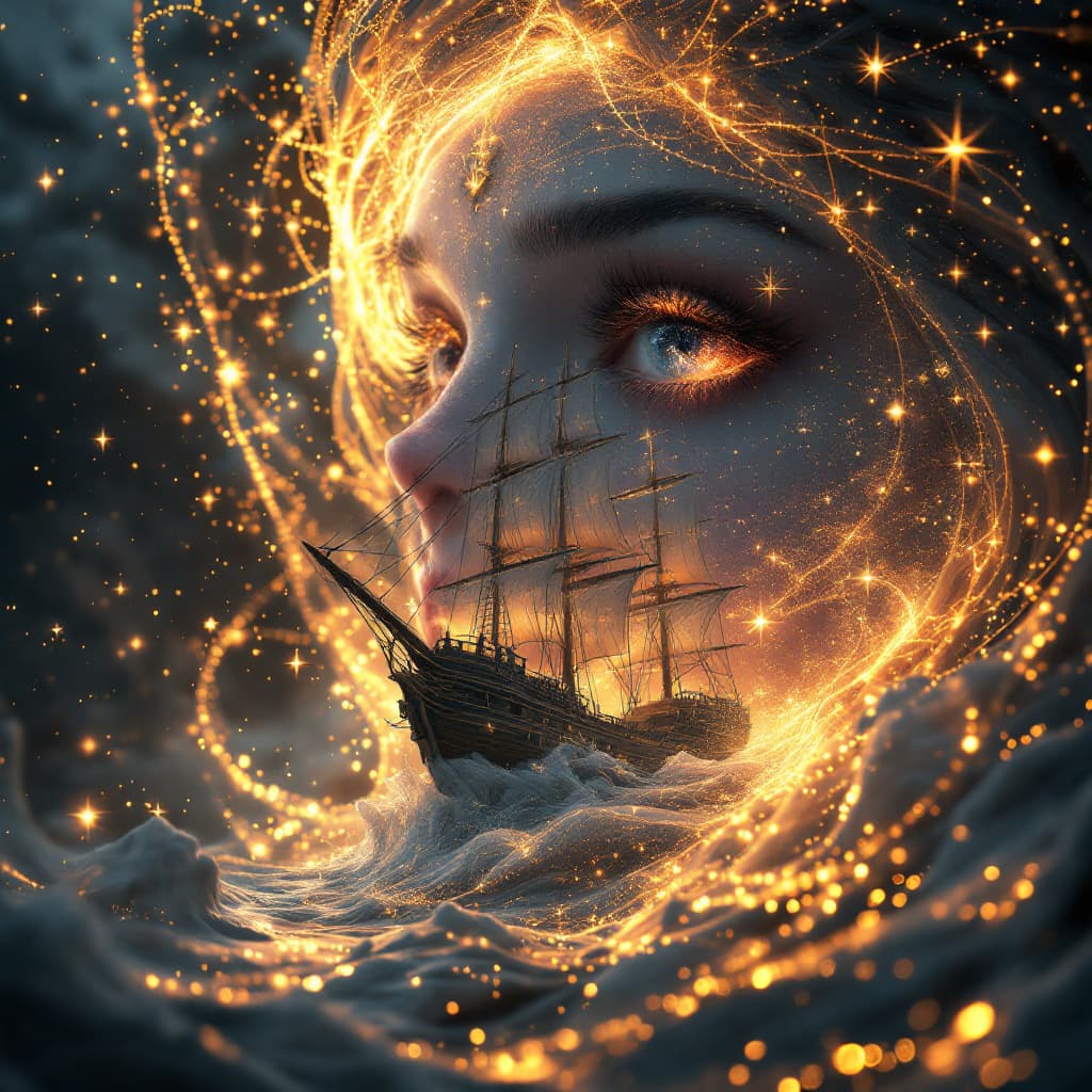 AI generated: Photo of a ultra realistic sailing ship, dramatic light, pale sunrise, cinematic lighting, battered,...