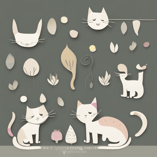 AI generated: A cute [ cat ] clipart, organic forms, in the style of Jon Klassen, desaturated light and airy paste...