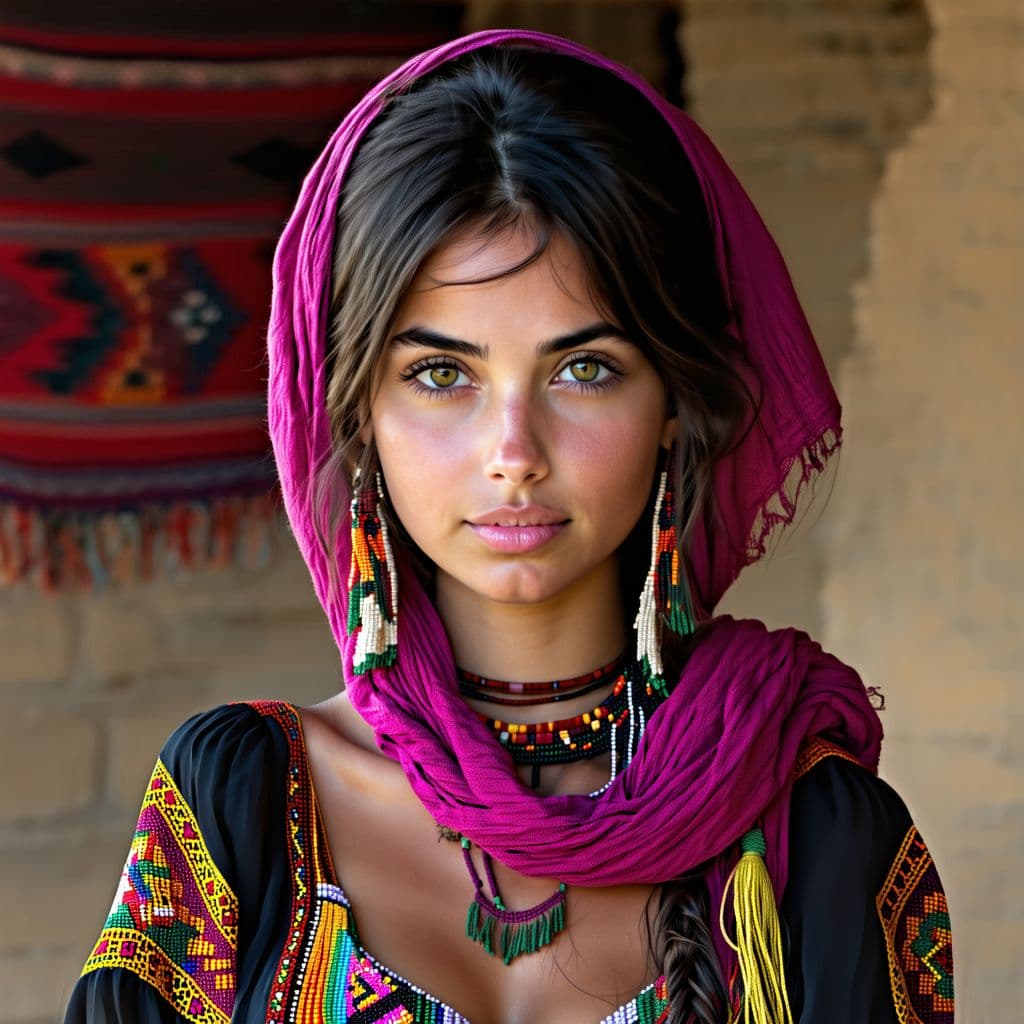AI generated: Portrait of a beautiful gypsy girl,   no retouching, photoshop, processing, smoothing --s 750 --styl...