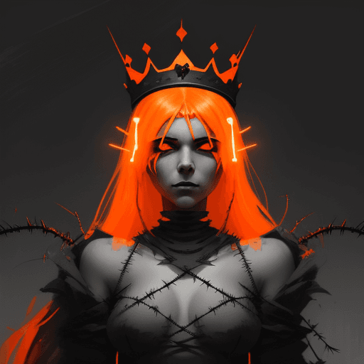 AI generated: An image of a female with crown of barbed wire and a glow orange, in the style of speedpainting, dar...