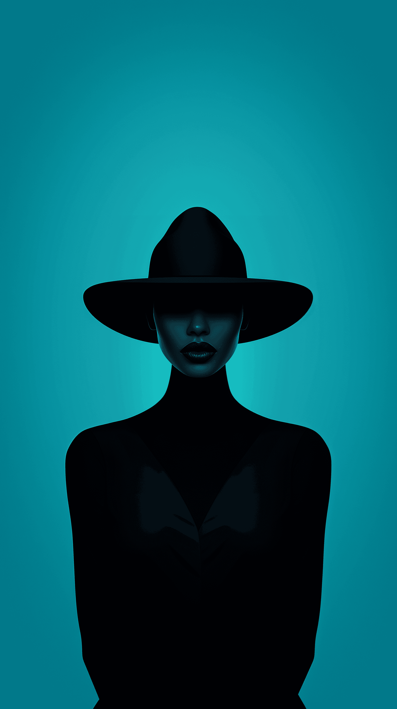 AI generated: illustration, sleek of a female silhouette adorned with a wide-brimmed hat, image utilize a minimali...