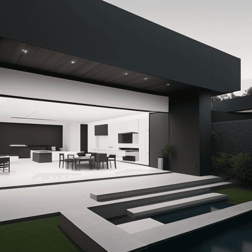 AI generated: Minimalist Modern House with Outdoor Living Space, Courtyard Kitchen & Interior Design Essentials Id...