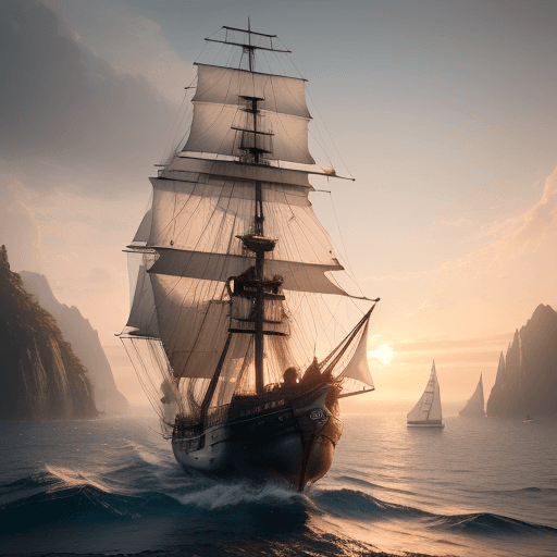 AI generated: Photo of a ultra realistic sailing ship, dramatic light, pale sunrise, cinematic lighting, battered,...