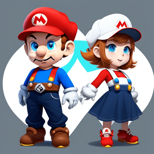 AI generated: Generate 2 character images of a boy and girl named Inno and Nova wearing similar to super mario cos...