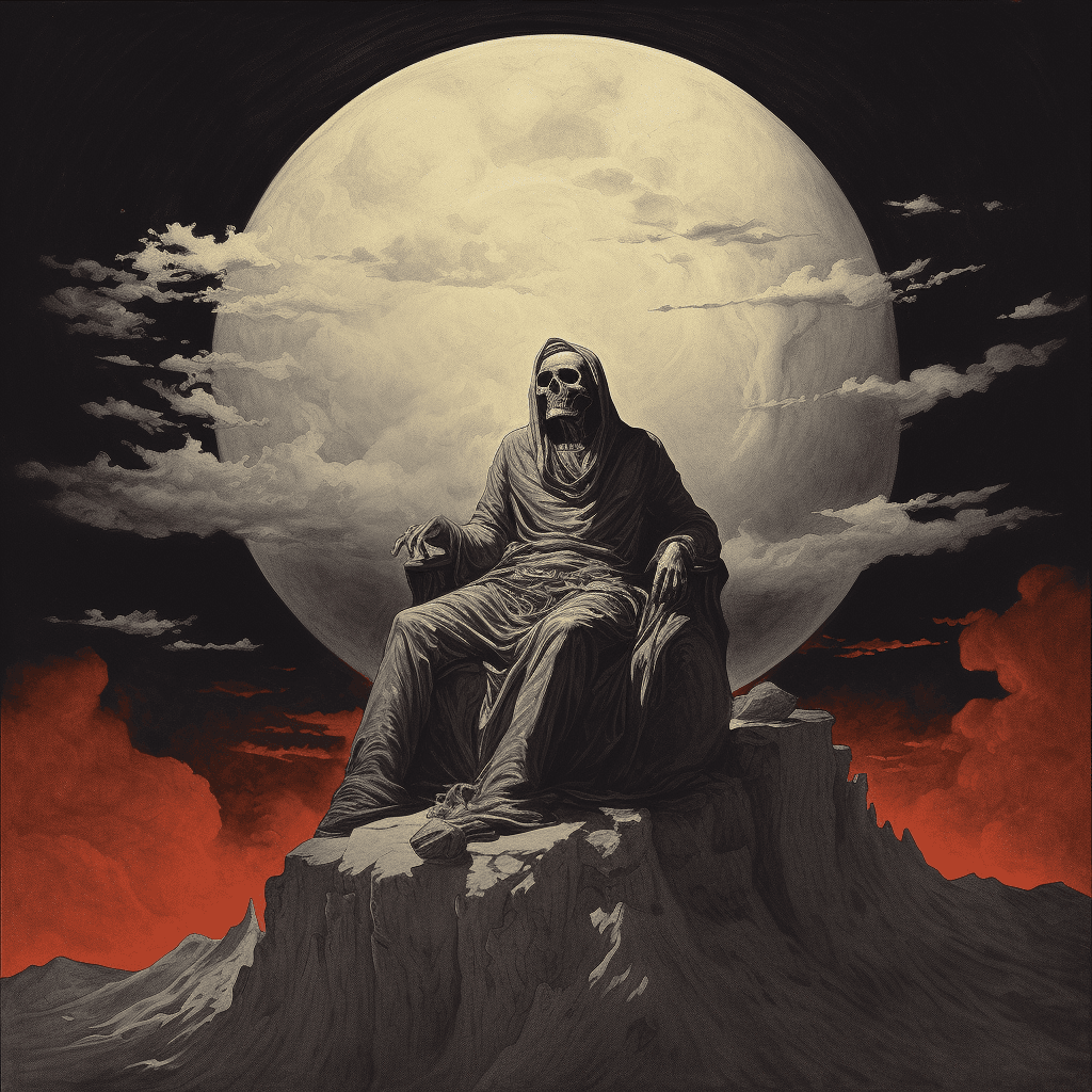 AI generated: death sitting on top of the world