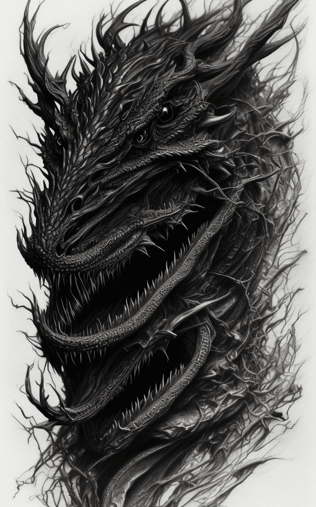 AI generated: Hyper-realistic alcohol tea ink portrait drawing of a dark entropy dragon, (vantablack color) ink ar...