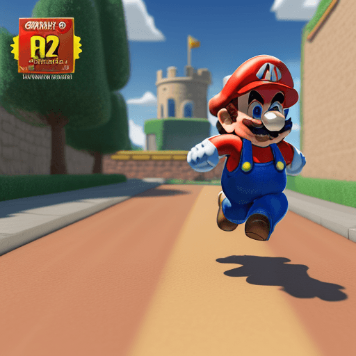 AI generated: Super-Mario corriendo, fondo del Reino Champiñón, 32k, primer plano, tendencia en poltcount 3D, jueg...