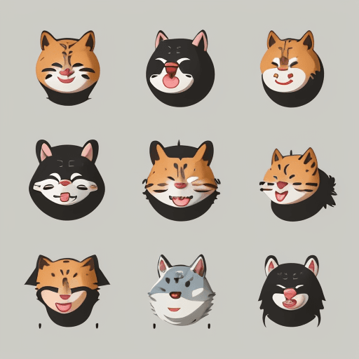 AI generated: Icons, set of icons, animal world, animals, various poses and movements, various emotions. Joy, Ange...