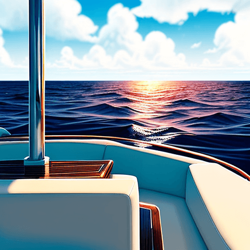 AI generated: view from a yacht in the middle of a calm ocean with horizon and hazy clouds

