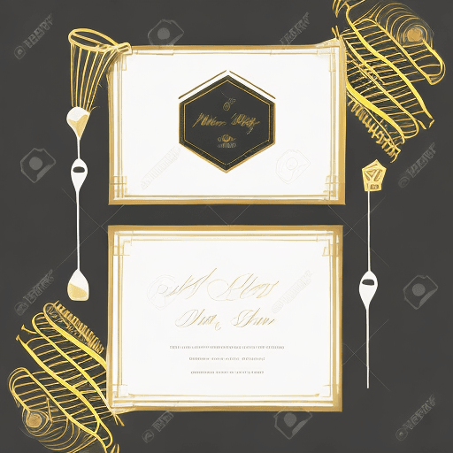 AI generated: wedding invitation, design, no mocap, rectangular card, black background, neon, geometric elements, ...