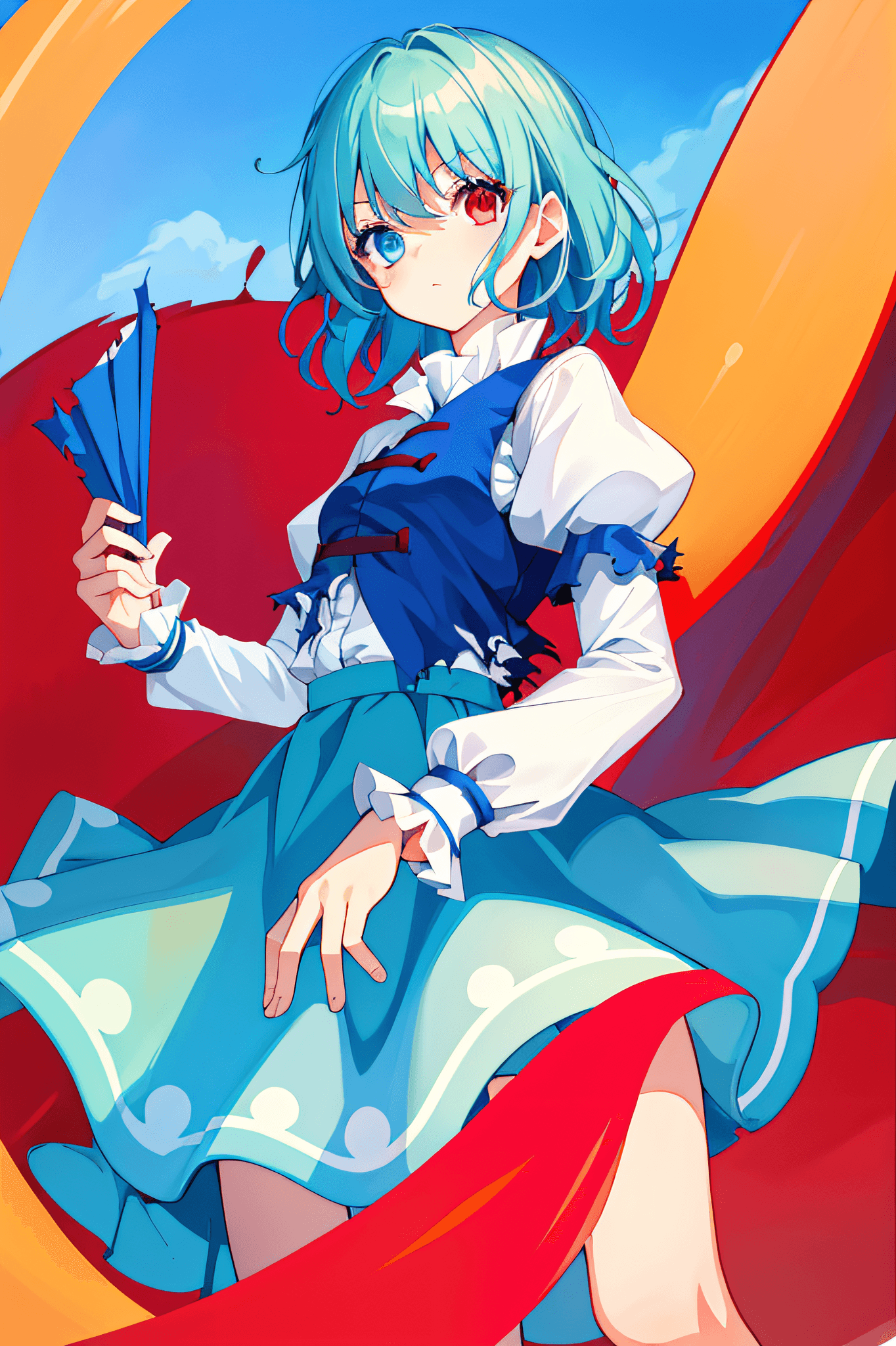 AI generated: (masterpiece, best quality:1.2), cloudy, raining, foggy, solo, 1girl, tatara kogasa, shiny skin, wet...